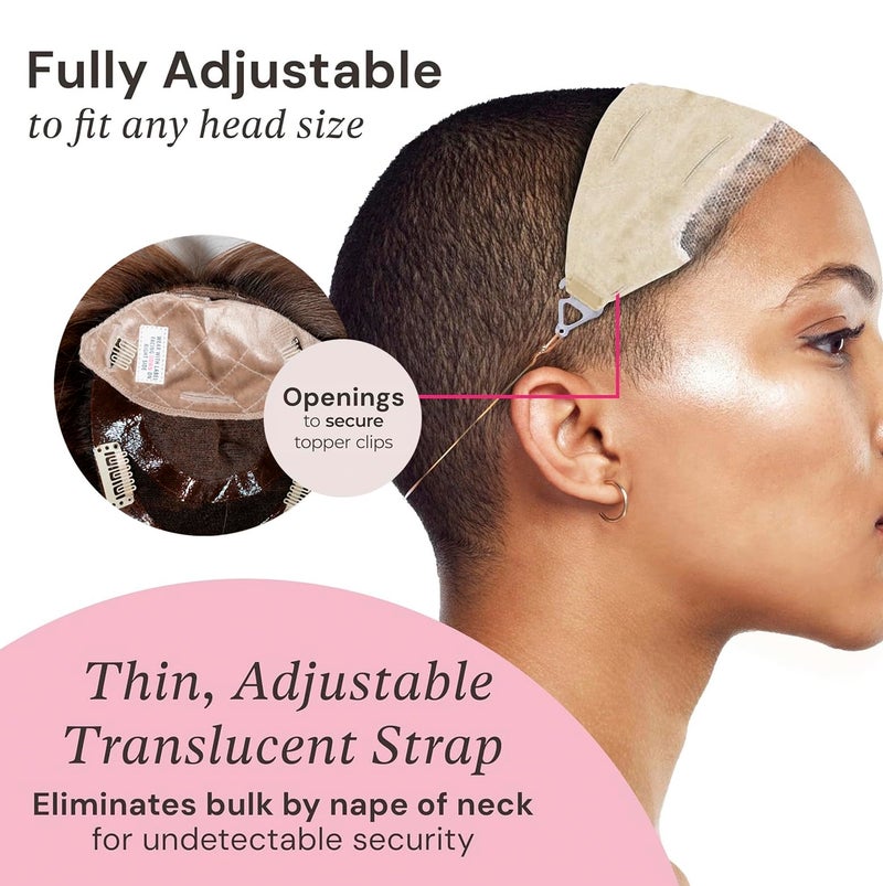 MILANO COLLECTION Lace Top Grip Comfort Band for Toppers Hair & Wiglets, Non-Slip & Glueless Velvet Wig Band for Large Base Hairpieces, Adjustable Top Grip for Hair Topper & Wigs, Beige, Large - Image 3